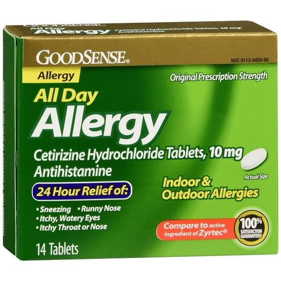 GS Cetirizine 10mg All Day Allergy Tabs, 24Hr Antihistamine, 14 Ct