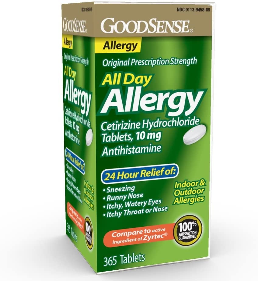 GoodSense All Day Allergy, Cetirizine HCl Tablets 10 mg, Antihistamine for Allergy Relief, 365
