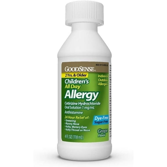GS Children’s Cetirizine 5mg, Grape Flavor, Dye & Sugar Free, 4 Oz