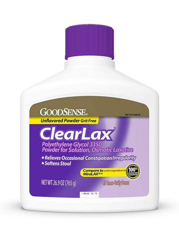 GoodSense ClearLax, Polyethylene Glycol 3350 Powder for Solution, Osmotic Laxative, 26.9 Ounce