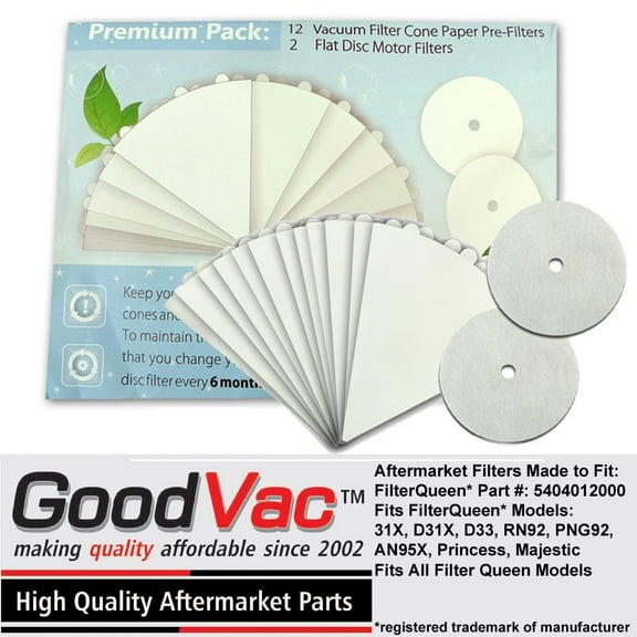 GoodVac Premium Replacement Filter Cones 12 Prefilters 2 Motor Disc Filters to fit Filter Queen