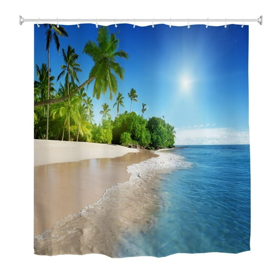 Goodbath Beach Shower Curtain,Ocean Sea Tropical Palm Trees Shower Curtains for Bathroom Waterproof Polyester Fabric Bath Curtain ,72x72 inhces, Blue Green
