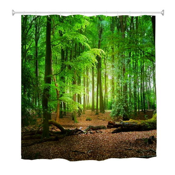 Goodbath Forest Shower Curtain, Green Trees Woodland Shower Curtains for Bathroom Hotel,Washable Waterproof Fabric, 72x72 inch, Green Brown