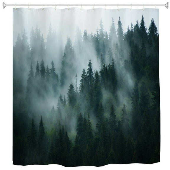 Goodbath Forest Shower Curtain,Misty Tree Shower Curtains for Bathroom Fog Magic Tree Bath Curtain Waterproof Polyester Fabric,72x72 inhces, Green