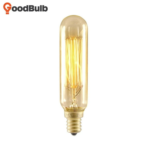Goodbulb NOS25T6/SQ/E12 25-Watt Nostalgic Incandescent Edison T6 Tube, Vintage Thread Filament, Candelabra Base, Antique Bulb - 12 Pack