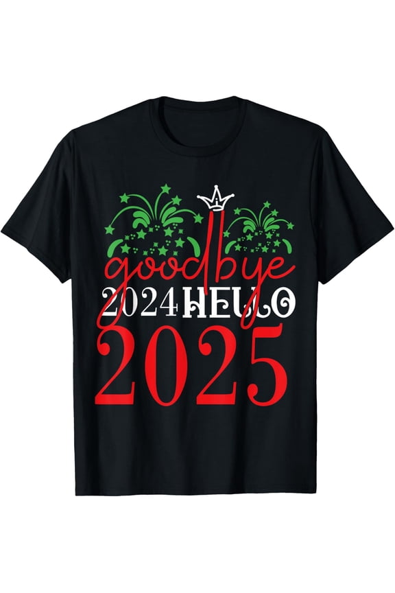 Goodbye 2024 Hello 2025 Funny Matching Family New Years T-ShirtMen and women, Black T-shirt, size: Extra large