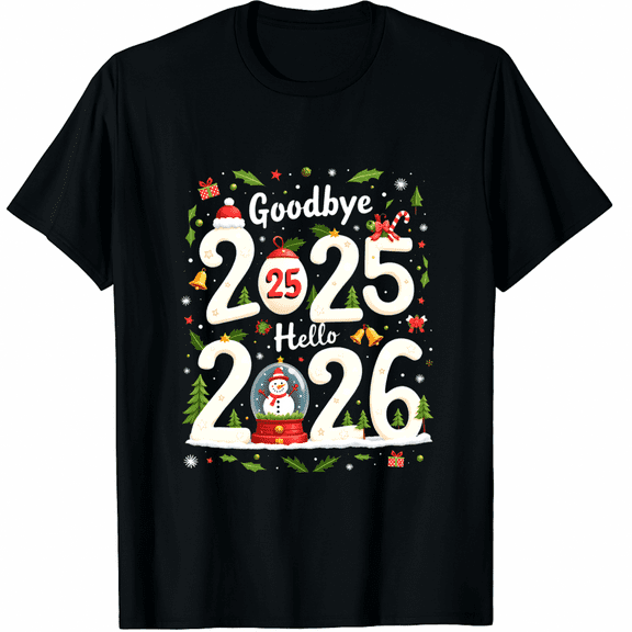 Goodbye 2025 Hello 2026 Happy New Year Christmas Pajamas T-Shirt (Men's, Women's)