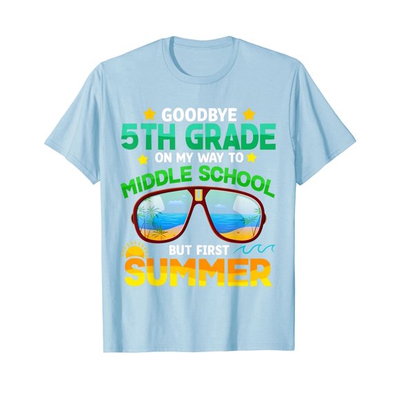 Goodbye 5th Grade Graduation To 6th Grade Hello Summer Kids T-Shirt First Summer Cute Shirts