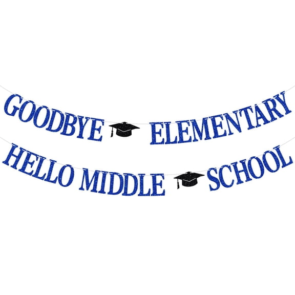Goodbye Elementary Hello Middle School Banner, 5th Grade Grad Sign, Class of 2025 Elementary School Graduation Party Decorations Supplies