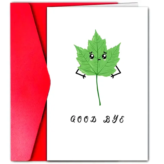 Goodbye Leaf Card Cute Character Design with Goodbye Message Blank Inside for Personal Touch Ideal for Farewells, Moving Away, or Any Send-Off Occasion
