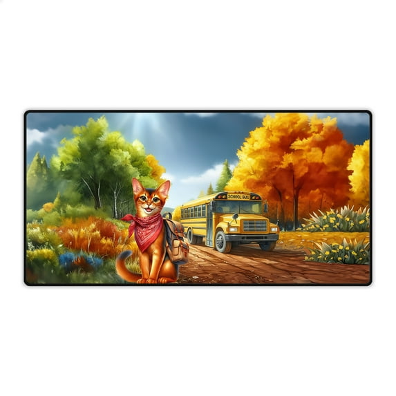 Goodbye Summer Abyssinian Hello Fall Time for School Desk Mat Full Keyboard Mouse Pad Cat Lover Kitten Owner Gifts Large Mousepad - 02014