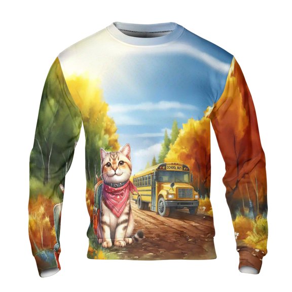 Goodbye Summer American Shorthair Hello Fall Time for School All Over Print 3D Sweatshirt Unisex Merch Cat Lover Kitten Owner Gifts - 02014