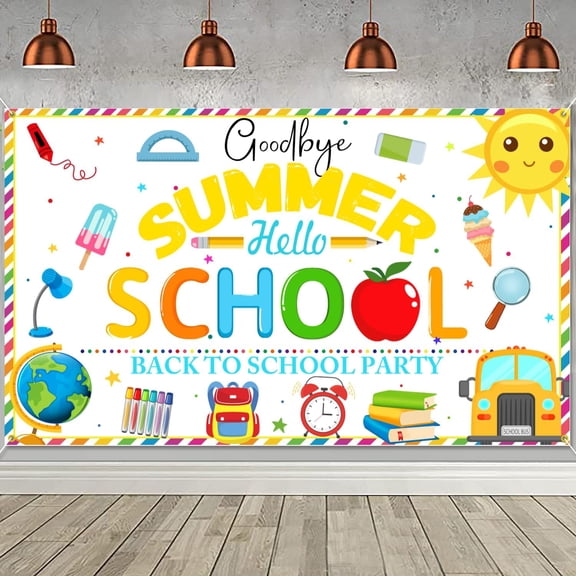 Goodbye Summer Back to School Backdrop Chalk Drawing and Blackboard First Day of School Background Welcome Back Classroom Party Decorations Banner Photo Booth Props