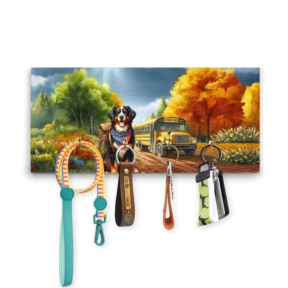 Goodbye Summer Bernese Mountain Dog Hello Fall Time for School Wood Key Holder Berner Lover Gifts Wall-mounted Key Rack Home Decor - 02014