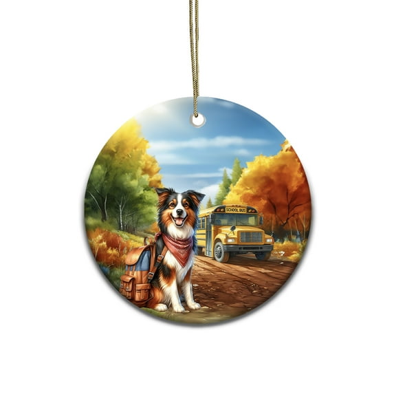 Goodbye Summer Border Collie Hello Fall Time for School Ceramic Round Ornament Borders Dog Lovers Gifts Idea Home Tree Decor - 02014