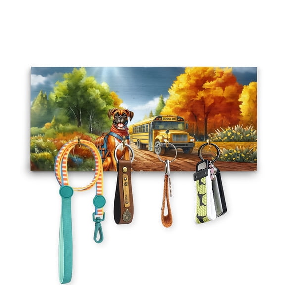 Goodbye Summer Boxer Hello Fall Time for School Wood Key Holder Boxers Dog Lover Gifts Idea Wall-mounted Key Rack Home Decor - 02014