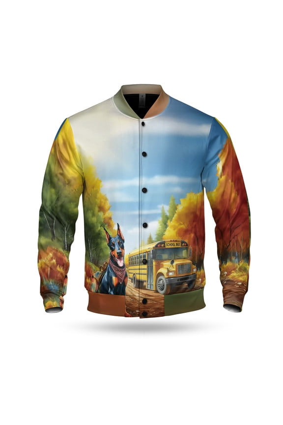 Goodbye Summer Doberman Pinscher Hello Fall Time for School All Over Print 3D Baseball Jacket Doberman Dog Lover Gifts Bomber Jacket Softball - 02014