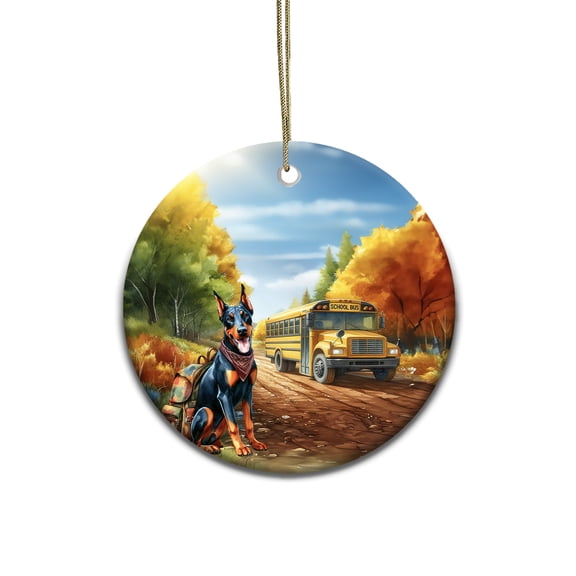 Goodbye Summer Doberman Pinscher Hello Fall Time for School Ceramic Round Ornament Doberman Dog Lover Gifts Home Tree Decor - 02014