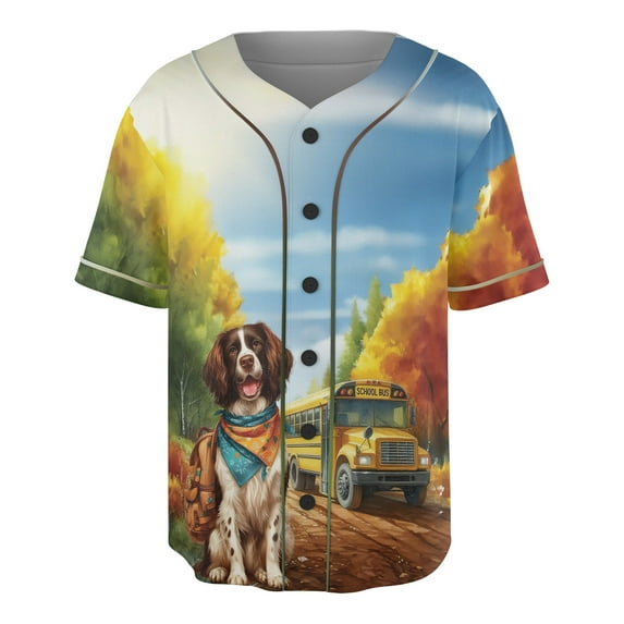 Goodbye Summer English Springer Spaniel Hello Fall Time for School All Over Print 3D Baseball Shirt Springers Dog Lover Gifts Softball Sport - 02014