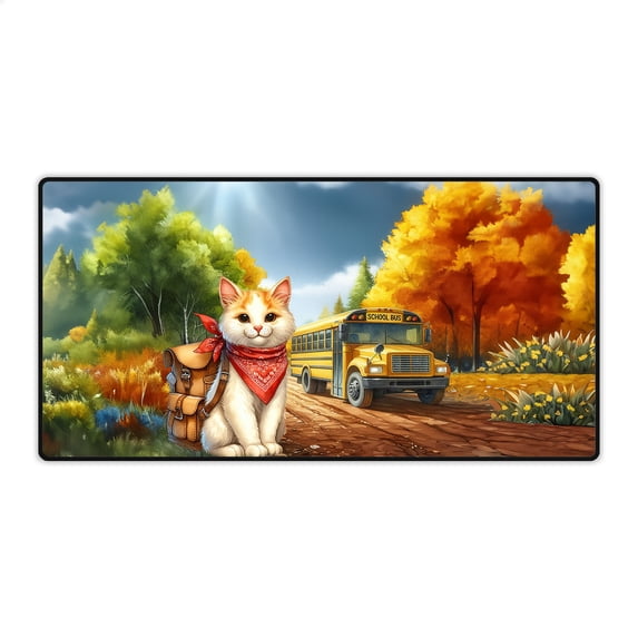 Goodbye Summer Manx Hello Fall Time for School Desk Mat Full Keyboard Mouse Pad Cat Lover Kitten Owner Gifts Large Mousepad - 02014