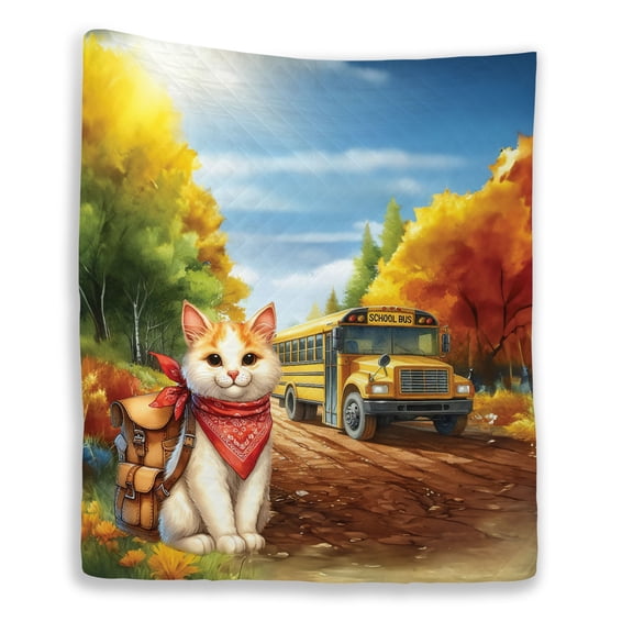 Goodbye Summer Manx Hello Fall Time for School Quilt Blanket Cat Lover Kitten Owner Gifts Cozy Comforter Throw Blanket - 02014