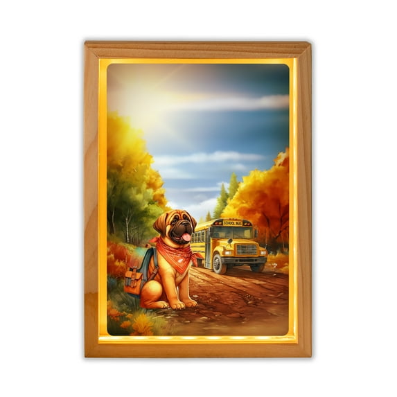 Goodbye Summer Mastiff Hello Fall Time for School Acrylic Plaque with Wood Photo Frame Box Mastiffs Dog Lover Gifts Idea Light Box - 02014