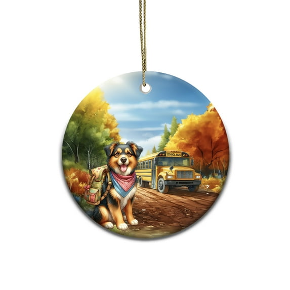 Goodbye Summer Miniature American Shepherd Hello Fall Time for School Ceramic Round Ornament MAS Dog Lover Gifts Home Tree Decor - 02014
