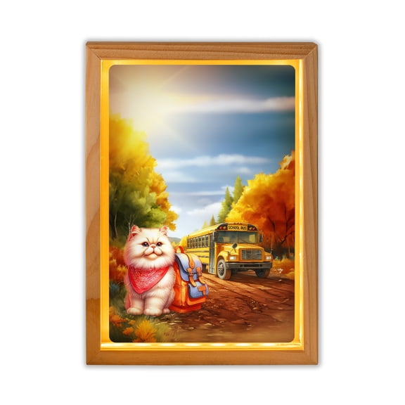 Goodbye Summer Persian Hello Fall Time for School Acrylic Plaque with Wood Photo Frame Box Cat Lover Kitten Owner Gifts Light Box - 02014