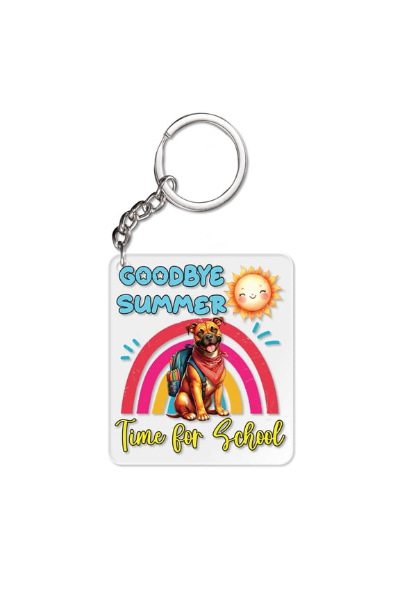 Goodbye Summer Pitbull Hello Fall Time for School Acrylic Keychain Terrier Dog Lover Collar Charm Tag Keyring - 02014