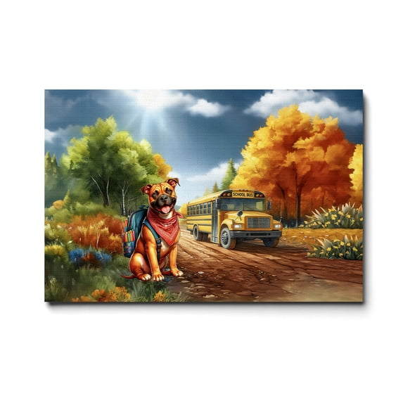 Goodbye Summer Pitbull Hello Fall Time for School Horizontal Matte Canvas Poster Terrier Dog Lover Wall Art Home Decor - 02014