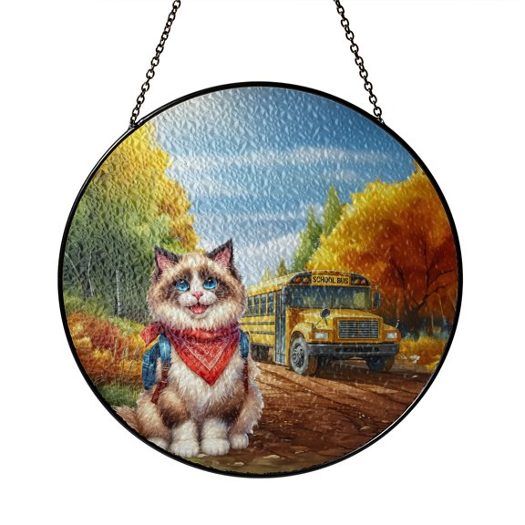 Goodbye Summer Ragdoll Hello Fall Time for School Stained Glass Suncatcher Cat Lover Kitten Owner Gifts Idea Window Hanging Sign Decor - 02014