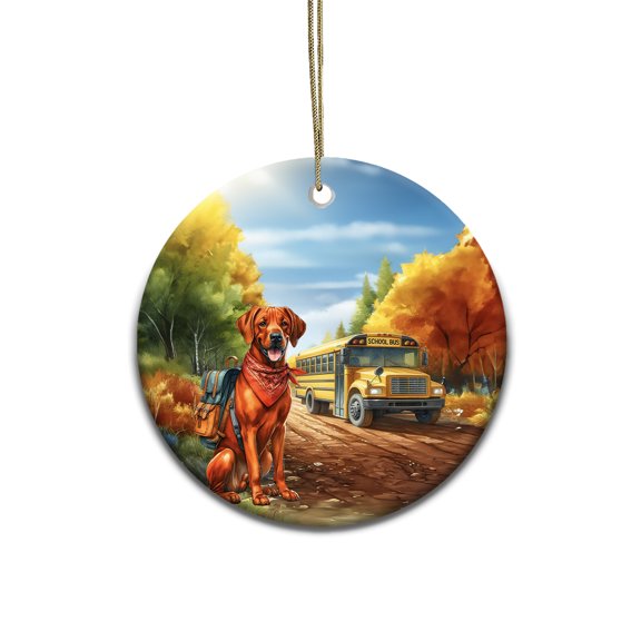 Goodbye Summer Rhodesian Ridgeback Hello Fall Time for School Ceramic Round Ornament Ridgebacks Dog Lover Gifts Home Tree Decor - 02014