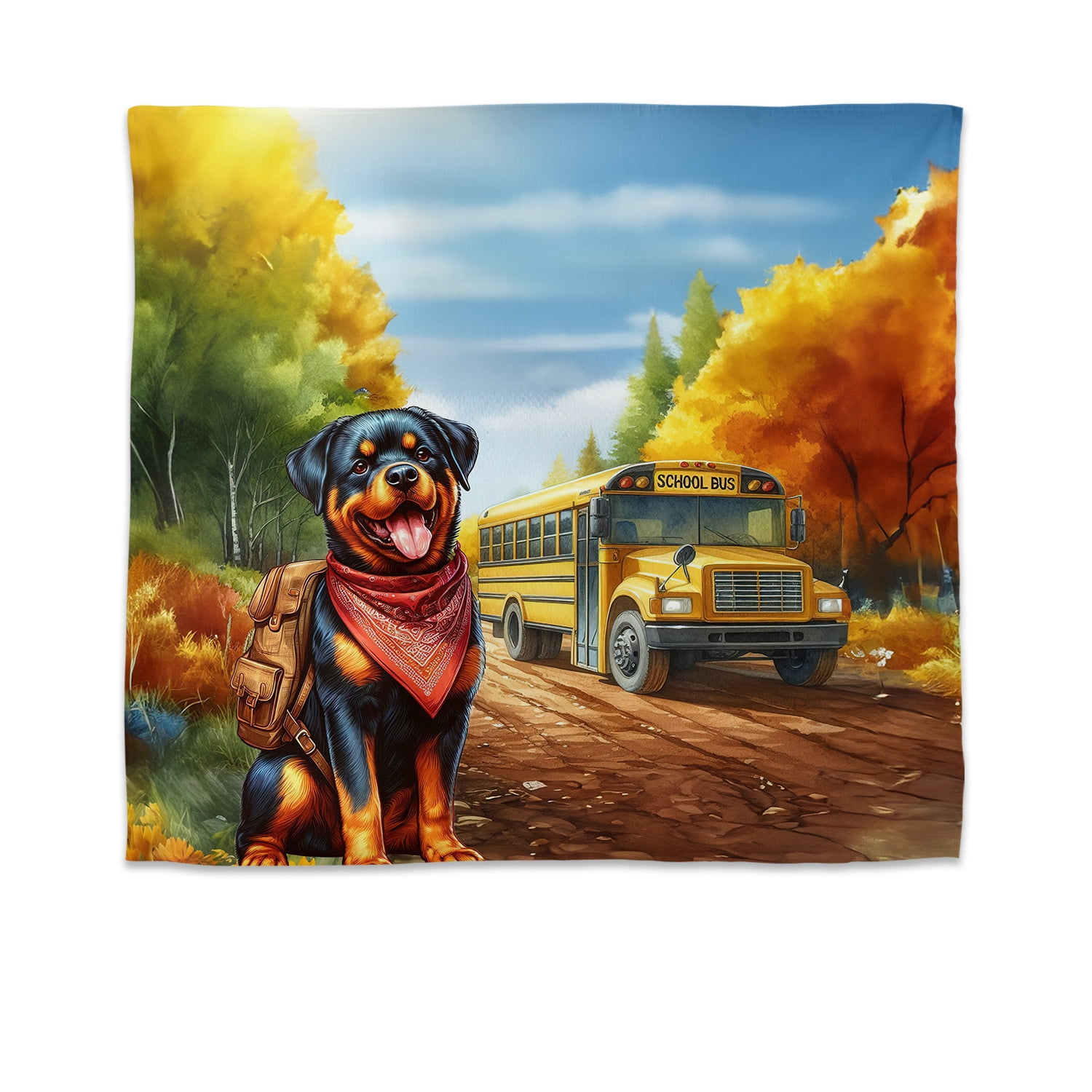 Goodbye Summer Rottweiler Hello Fall Time for School Tapestry Rottie ...