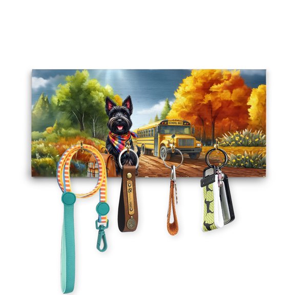 Goodbye Summer Scottish Terrier Hello Fall Time for School Wood Key Holder Scottie Dog Lover Gifts Wall-mounted Key Rack Home Decor - 02014