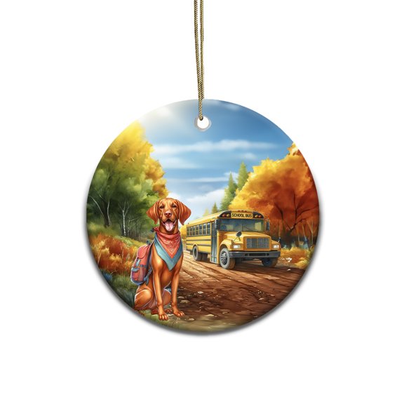 Goodbye Summer Vizsla Hello Fall Time for School Ceramic Round Ornament Vizslas Dog Lover Gifts Idea Home Tree Decor - 02014