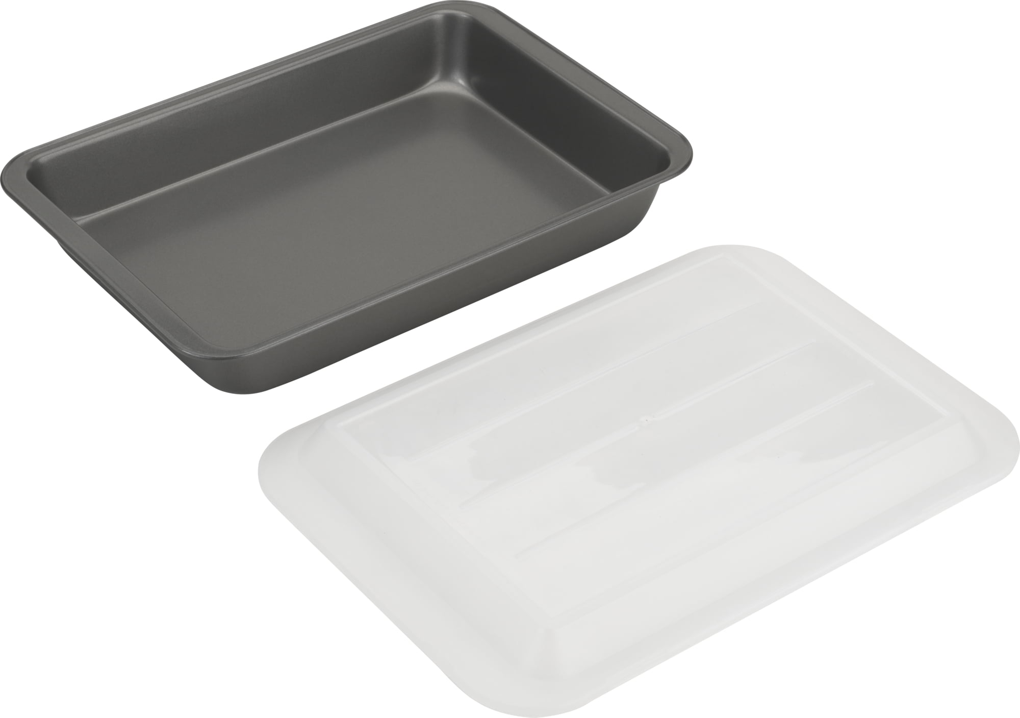 Goodcook 13 x 9 Premium Nonstick Steel Covered Cake Pan with Plastic Lid Gray Clear