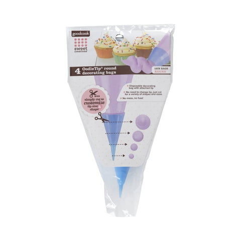 Goodcook Disposable Cake Decorating Bags with Cut-to-Size Oodle Round Tips, 4-Count