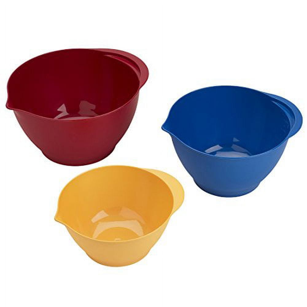 White Plastic Mixing Bowl Set with Non-Slip Bottom, 3-Piece