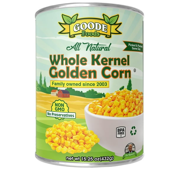 Goode Foods Family Owned All Natural Whole Kernel Golden Corn 15.25 oz Can