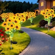 Goodea 12 Sunflower Lights Outdoor Garden Decor, Solar Flowers Lights Waterproof, Sunflowers Gifts for Mom Women Grandma Birthday, Decorative Stakes Lights for 