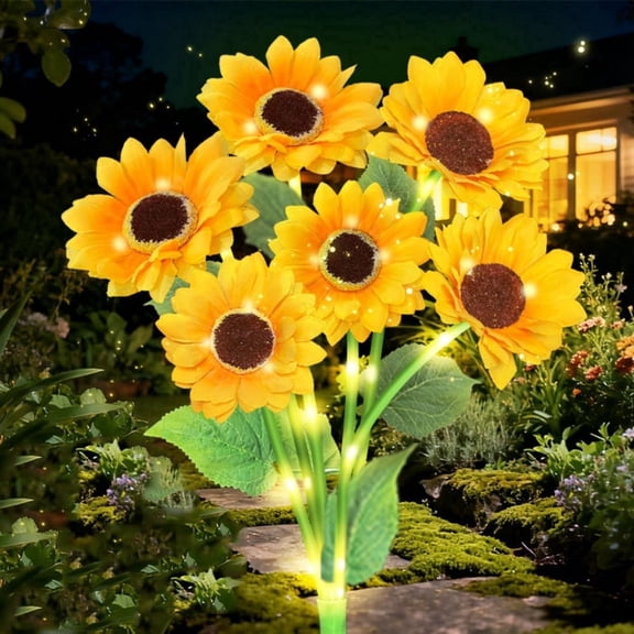 Goodea 6 Sunflower Lights Outdoor Garden Decor, Solar Flowers Lights Waterproof, Sunflowers Gifts for Mom Women Grandma Birthday, Decorative Stakes Lights for Landscape Yard Patio Lawn, 1 PACK
