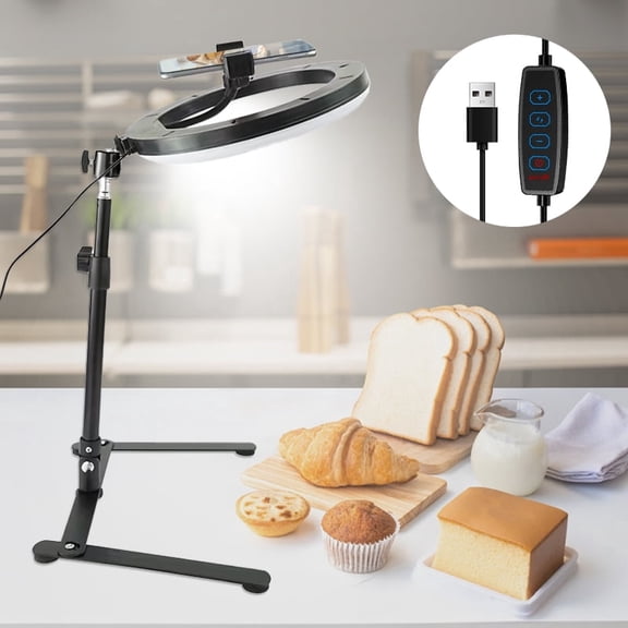 Goodea 8" Overhead Ring Light, with Desktop & Phone Holder, 3 Light Modes Dimmable Tabletop Selfie Ring Light with Extendable Arm, USB Powered LED Video Light for Cooking, Drawing, Live Streaming