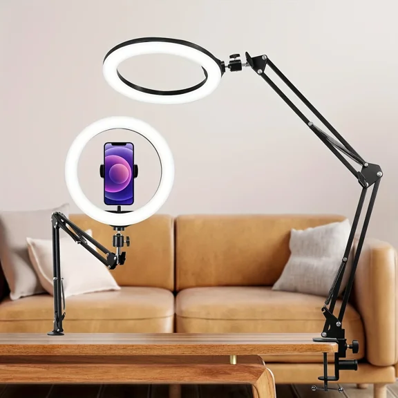 Goodea 8" Ring Light, with Articulating Stand, Desk Clamp & Phone Holder, 3 Light Modes Dimmable LED Video Light for Live Streaming, Makeup, YouTube, Reading, Overhead Recording, USB Powered