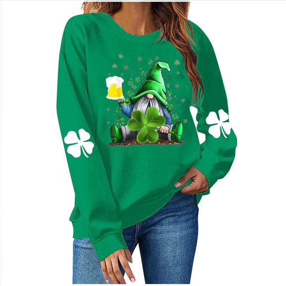 2025 St Patricks Day Sweatshirt Women's Ragalan Long Sleeve Shirts Casual Loose Irish Shamrock Graphic Pullover Tees Fashion Sweater Tops(Green,L)