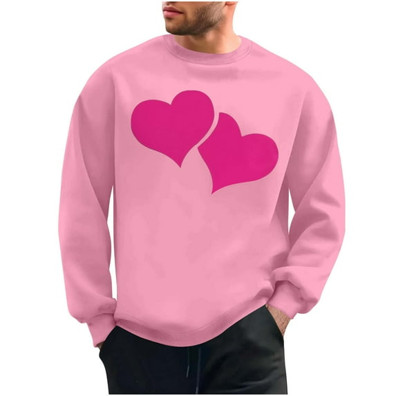 Goodeals 2025 Valentine's Day Sweatshirt Men Funny Rose Graphic Shirt Casual Long Sleeve Valentine Pullover Tops(Pink,XXL)Flash Deals
