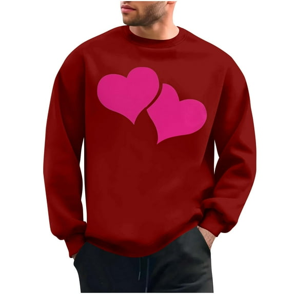 Goodeals 2025 Valentine's Day Sweatshirt Men Funny Rose Graphic Shirt Casual Long Sleeve Valentine Pullover Tops(Red,XXL)Reduced