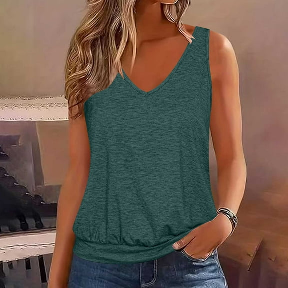 Goodeals Basic Tee Tops for Women Summer Loose Tank Top Casual V Neck Camisoles(Green,XXXL)