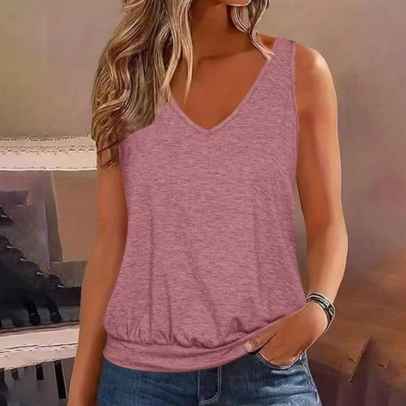 Goodeals Basic Tee Tops for Women Summer Loose Tank Top Casual V Neck Camisoles(Pink,S)