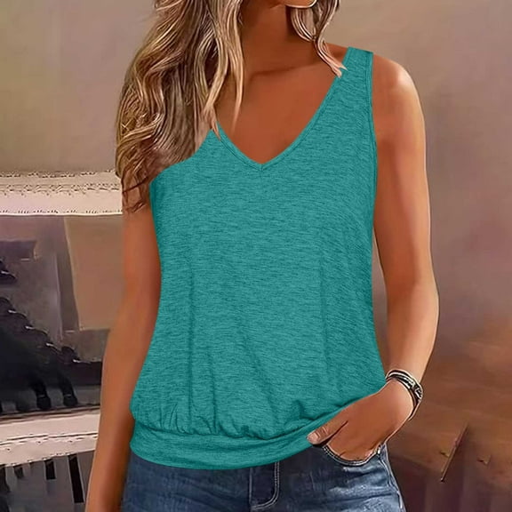 Goodeals Basic Tee Tops for Women Summer Loose Tank Top Casual V Neck Camisoles(Sky Blue,M)
