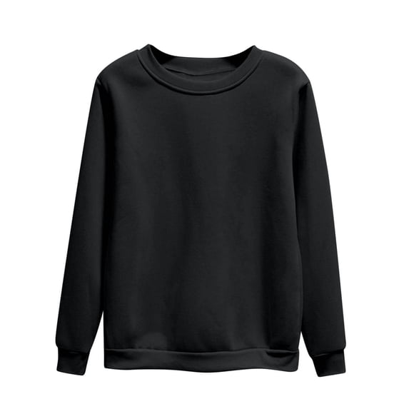 Fleece Sweatshirt for Women Crewneck Sweatshirts Casual Long Sleeve Loose Pullover Shirts Soft Solid Color Fall Winter Tops(Black,L)